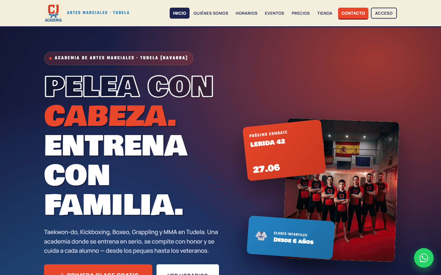 Web de Artes Marciales Tudela con su panel de gestión deportiva