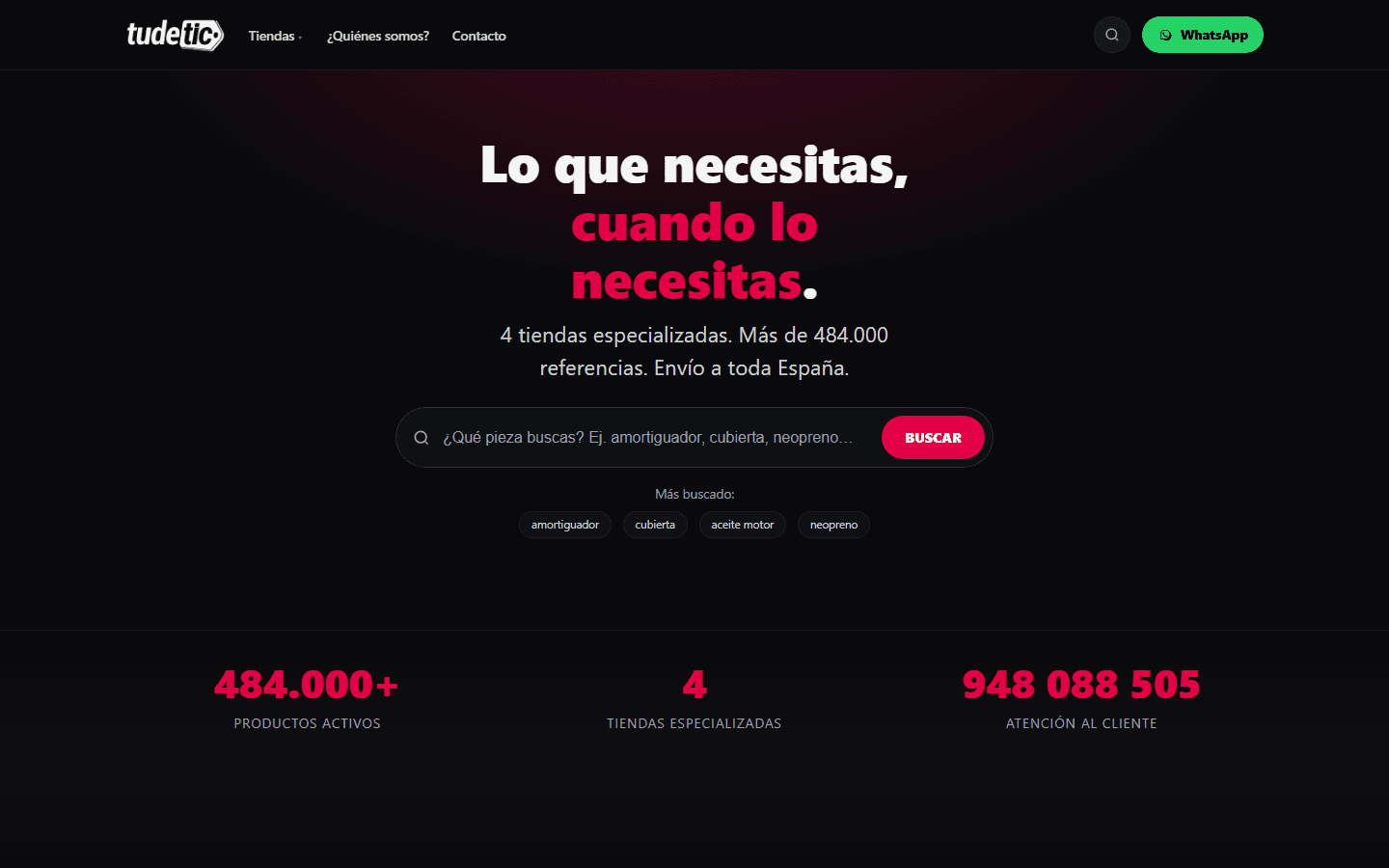 Captura de la web de Tudetic con las cuatro tiendas integradas en una sola interfaz